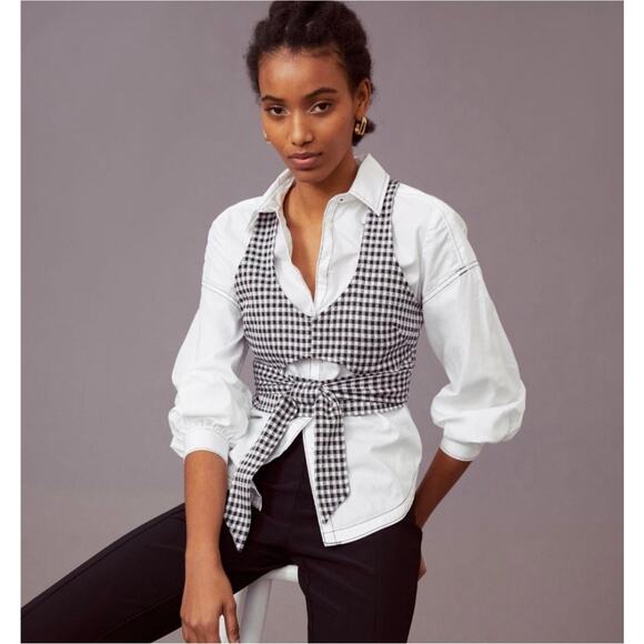 Maeve Cut-Out Cropped Gingham Tank - Picture 1 of 5